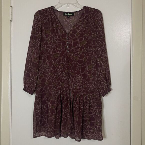 Sam Edelman printed red tunic ruffe hem long sleeve dress 2pc removable slip XS - Picture 1 of 7